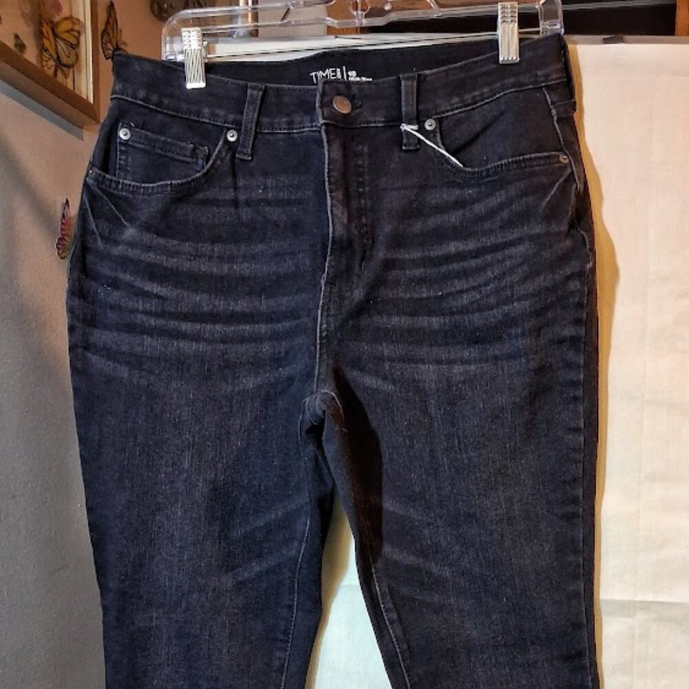 Time and Tru High Rise Curvy Jeans Size 10 Dark Wash Black Blue Stretch Curvy